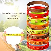 Vista 2 de Chivao 24 pulseras de silicona para fiestas de campamento, pulseras de goma temáticas de campamento, pulseras de goma Happy Camper para aventuras