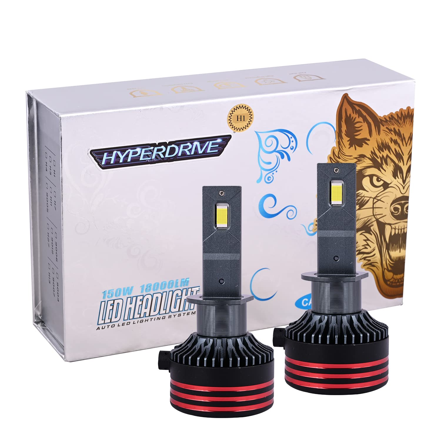 Biroller BRHBH01 HYPERDRIVE H1 150W LED Headlight Conversion Kit Headlamp Bulbs 6000K IP65 Water Resistant for Car (1 Year Warranty, Set of 2, 18000LM)