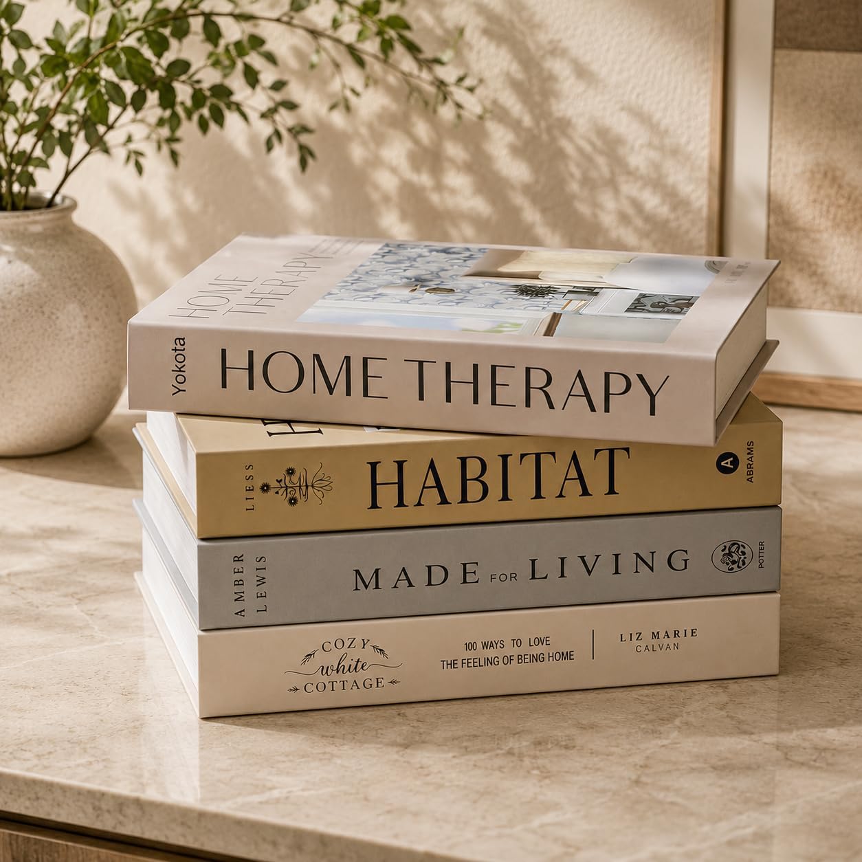 Beautiful Decorative Books For Modern Home Decor, Set Of 4 Fake Books For Shelf & Mantel Decoration, Aesthetic Faux Book Stacked For Bookshelf, Coffee Table Living Room Accessories (Assembly Required