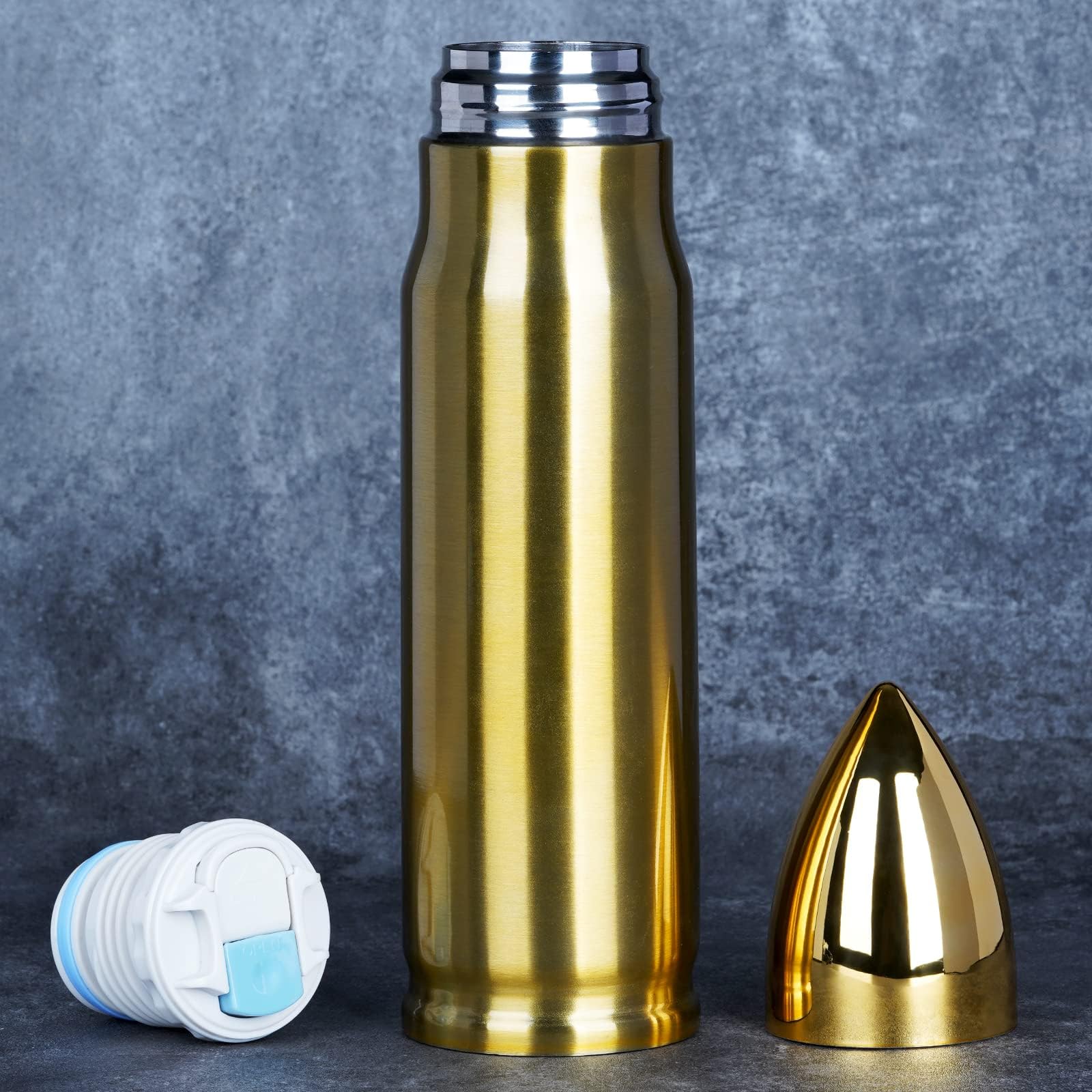 Trinkflasche Edelstahl,Thermobecher,Coole Trinkflasche,Thermoflasche für heiße und kalte Getränke aus doppelwandigem Edelstahl,500ml, Gold,Vatertagsgeschenk