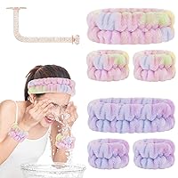 Vista 21 de Juego de lavado facial – diadema, pulseras con soporte, toallas de muñeca de spa absorbentes de microfibra