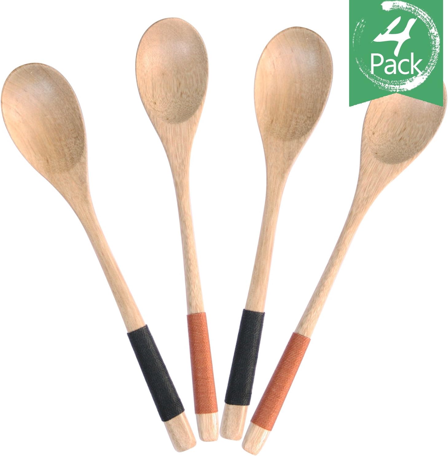4pcs Good Grips Handmade Natural Wooden Soup Cooking Spoons,material of Nanmu,9in