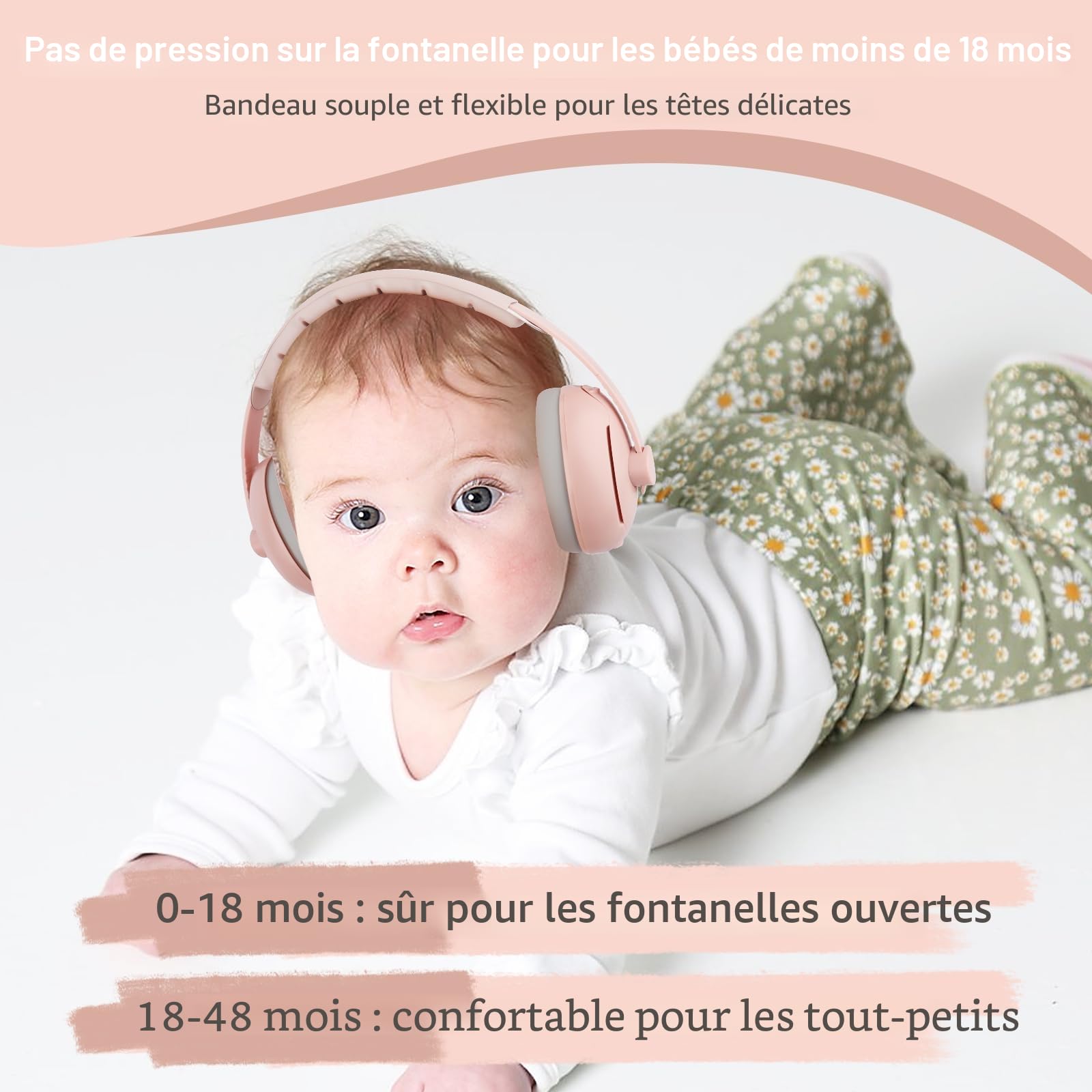 Cache-oreilles 2 en 1 pour Bébé, Casque Antibruit Bébé,Casque Anti Bruit Bebe pour Protection Contre le Bruit (0-4 ans), Réduction de Bruit de 25dB, Bandeau Réglable et Coque ABS Légère