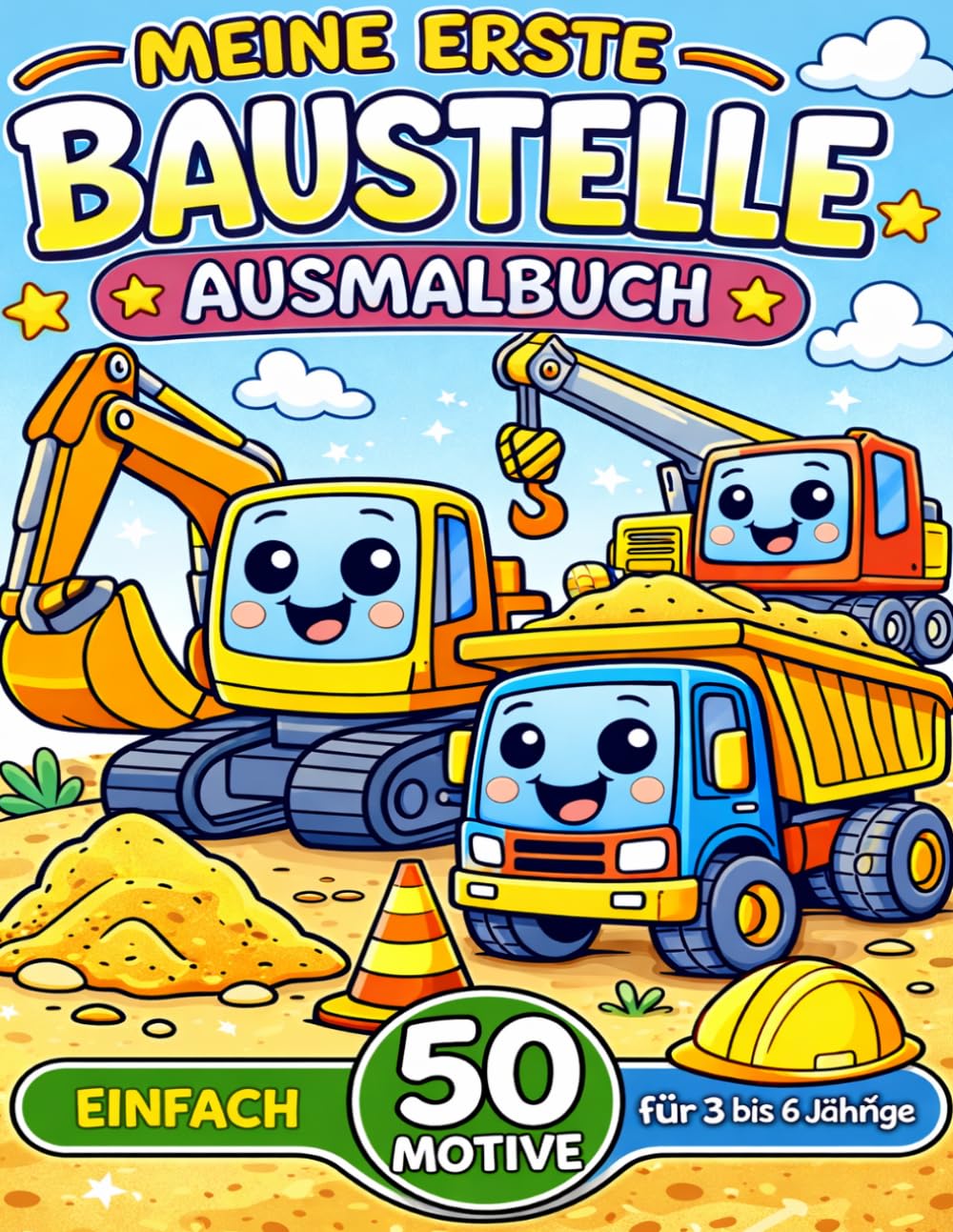 Meine erste Baustelle Ausmalbuch für 3 bis 6 jährige: Bagger, Kran, Betonmischer & LKW - extra dicke Linien für kleine Hände (Meine ersten Ausmalbücher)