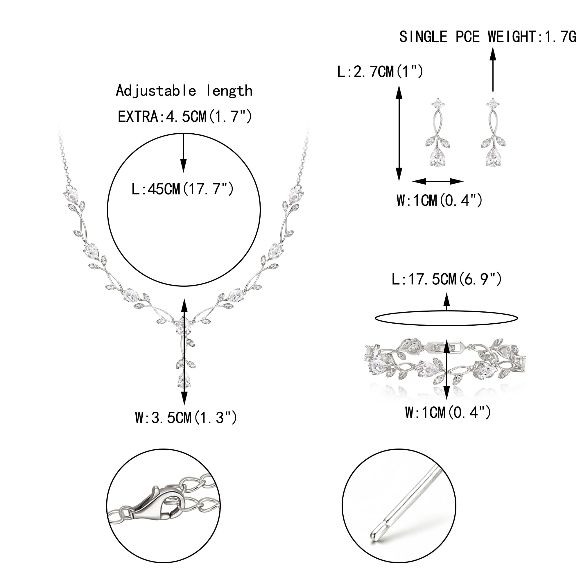 EVER FAITH Hochzeit Schmuckset für Braut Brautjungfer Teardrop Cubic Zirkonia Blatt Rebe Braut Prom Halskette baumeln Ohrringe Armband Set für Damen