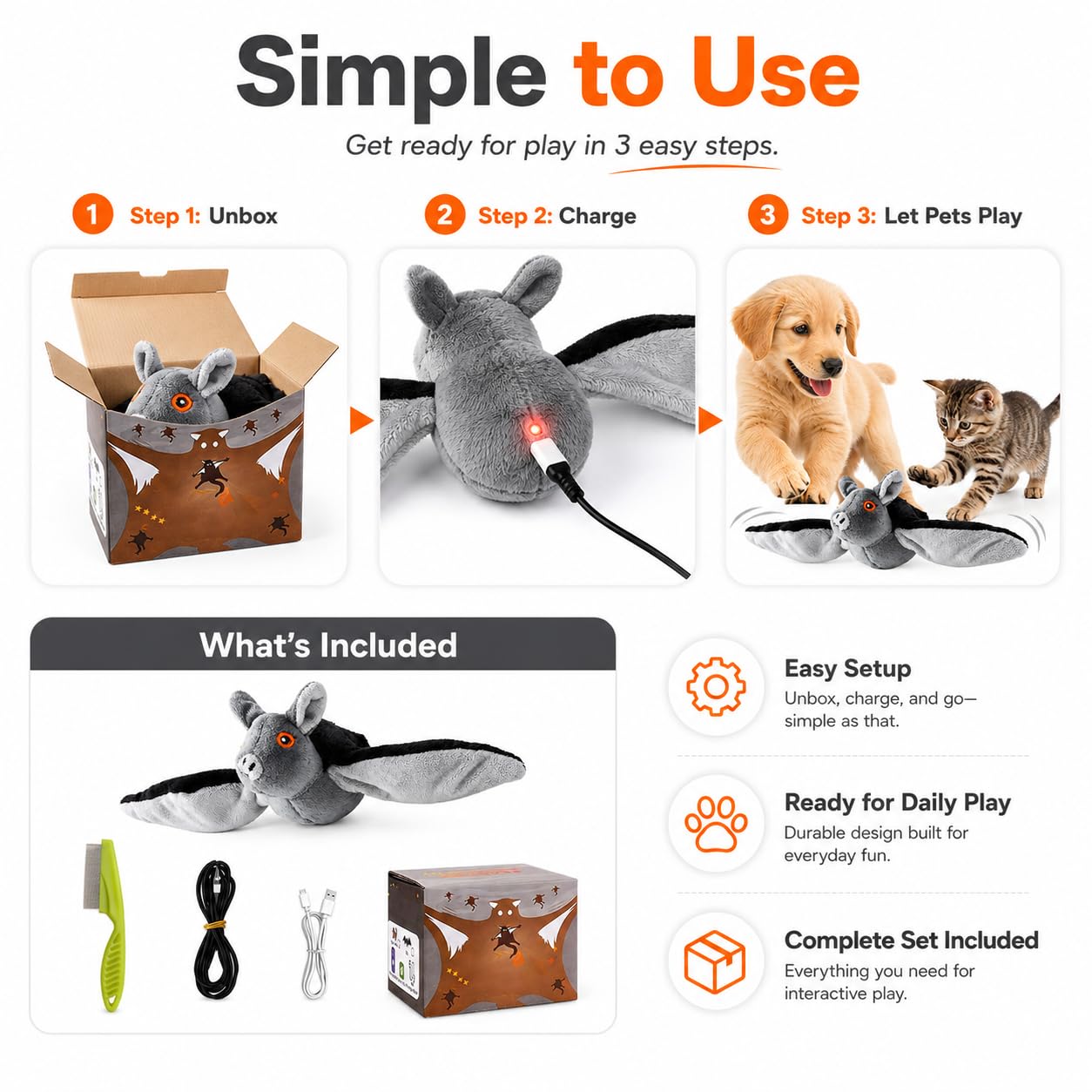 Juguete de murciélago volador para perros, juguete interactivo realista para mascotas con sonidos de chirping, juguete eléctrico de murciélago para perros y gatos, juguete de persecución y ejercicio