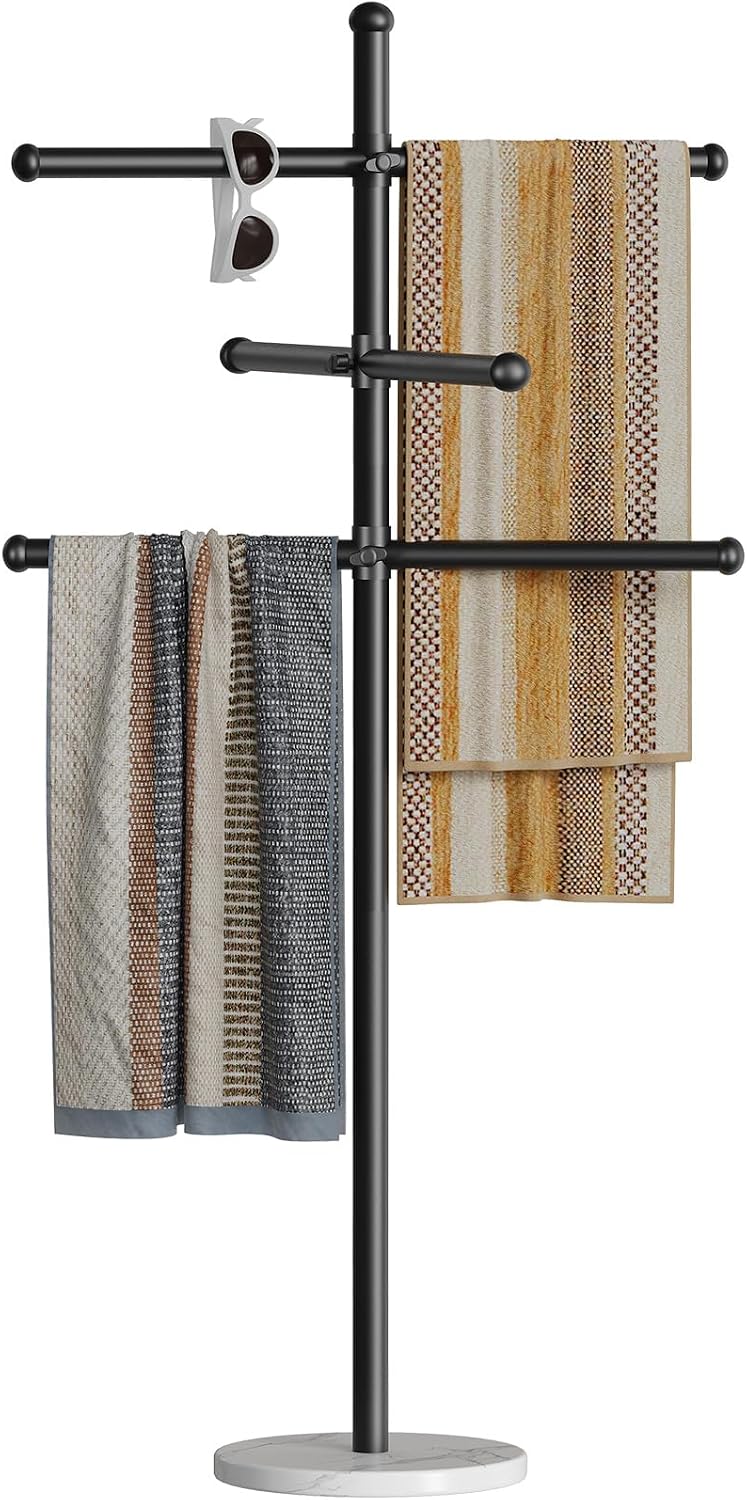 HOOBRO Free Standing Towel Rack and 63''H Pool Outdoor Towel Rack Bundle, Industrial Metal Drying and Display Rack with Shelf, BF03LB01-BW18LB01 image 3