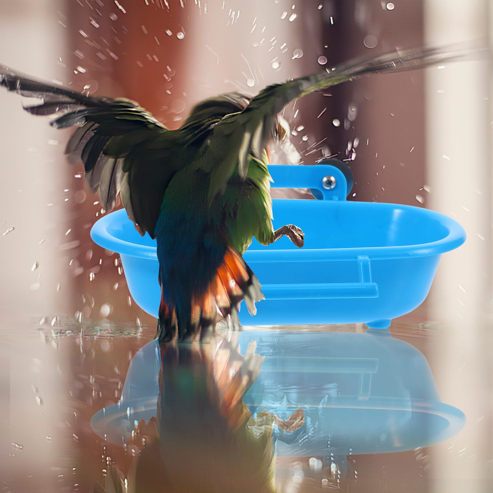 Yardwe Plastic Parrot Bath Box, Bird Cage Accessory Bathing Tub Bath for Parakeet Pet Birds (Blue)