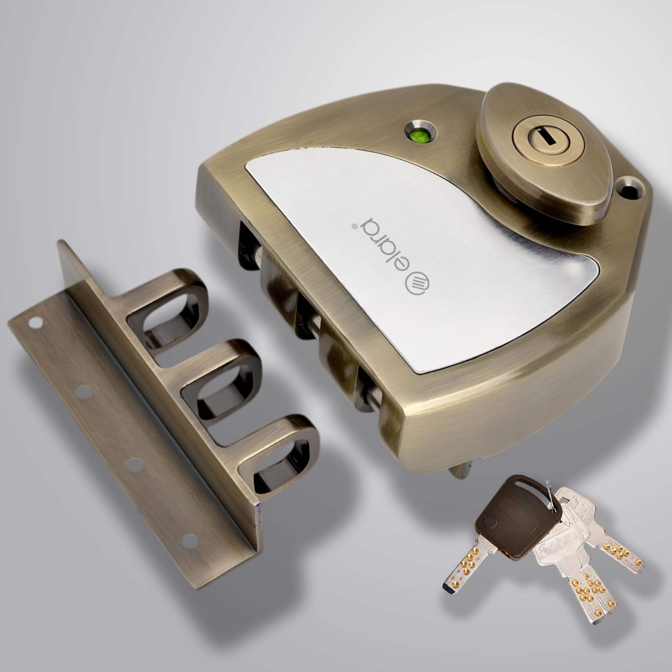 Elara Vertibolt 2CK Deadbolt for Main Double Door, Suitable for Right and Left Handed Doors, Double Door Lock with 4 Reversible Brass Keys (Antique, EDL-20)