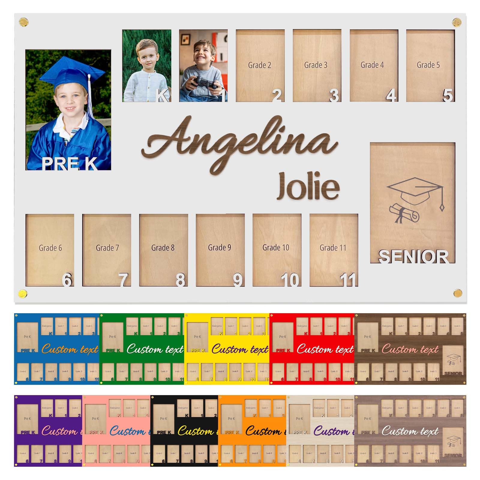 LOFART School Picture Frame Pre-k to 12 Personalized Memory Book Prek-12 My First Year Photo Frame with Any Name Wooden School Years Picture Frames K-