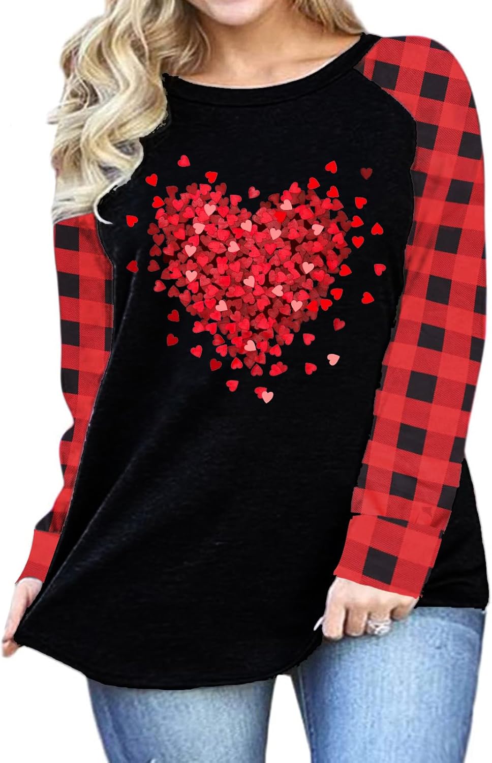 Plus Size Valentines Shirt for Women Cute Love Heart Graphic T-Shirt Long Sleeve Shirts for Her - Image 2