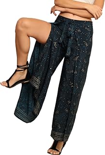 KE KANHA EXPORTS Women’s Boho Wrap Palazzo Plazo Pants, Printed Wide Leg Tie-Up Waist Trousers, Soft Silky Feel Fabric, Mu... Price In India