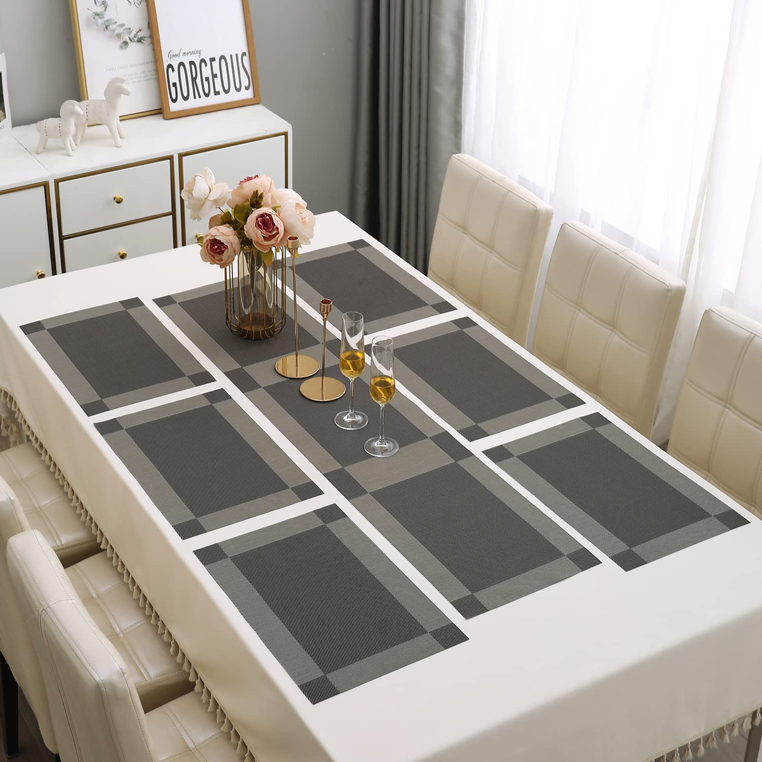 HOKIPO PVC Dining Table Mat 6 Pieces with Runner (AR2779)