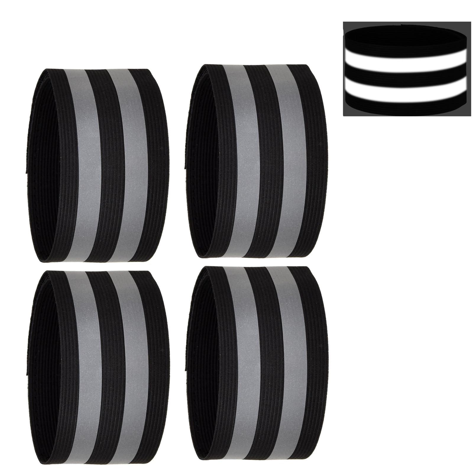 Donluhu 4 Stück Reflektorband für Outdoor Joggen Laufen, [40 x 5 cm, Schwarz], Hosenklammer Fahrrad Hosenschutz, Sicherheits Reflektoren Kleidung, Reflektierende Armband (Reflexionsfläche 0,02 m²‌)