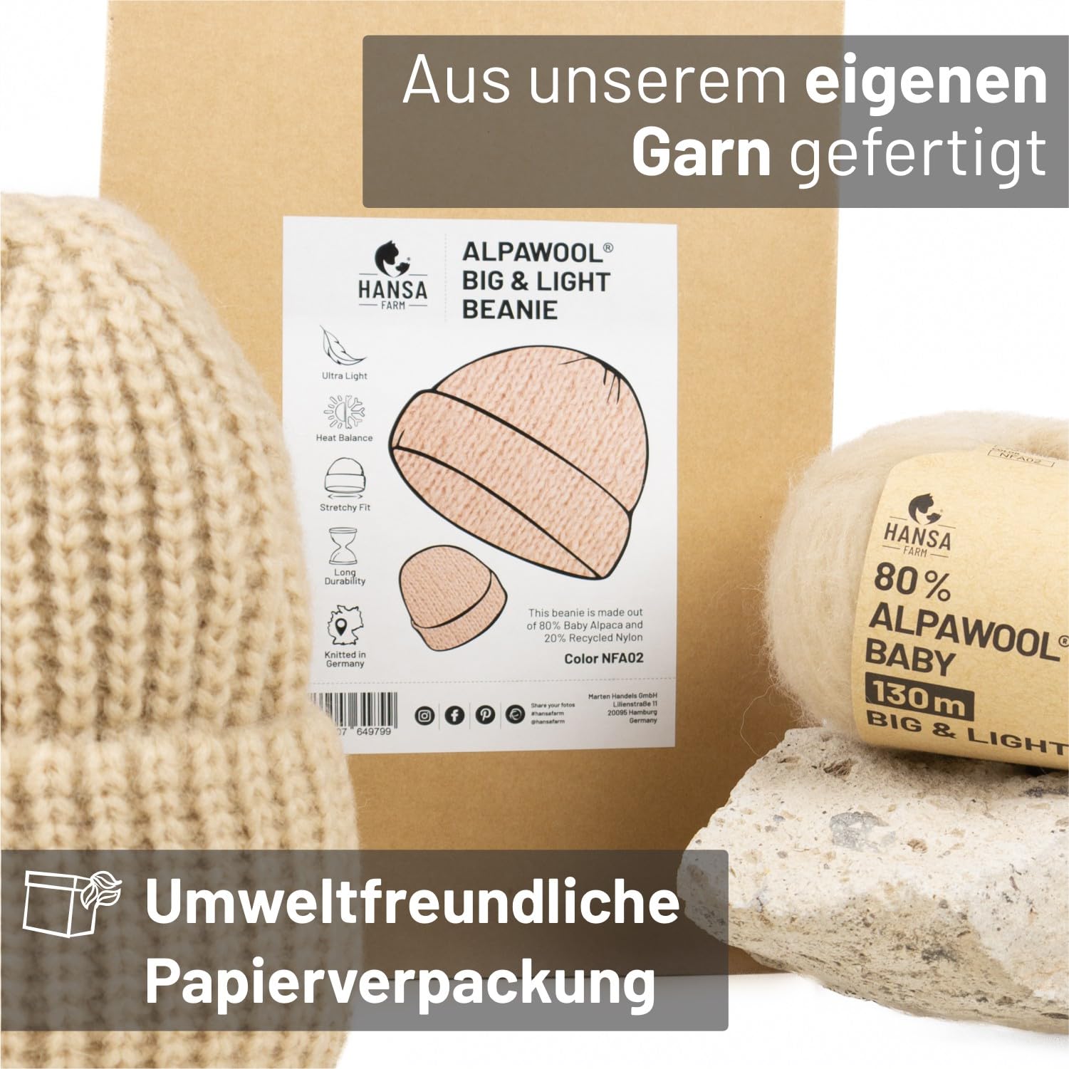 HANSA-FARM |Dicke Baby Alpaka Mütze - warm und leicht aus 80% Baby Alpaka - Made in Germany