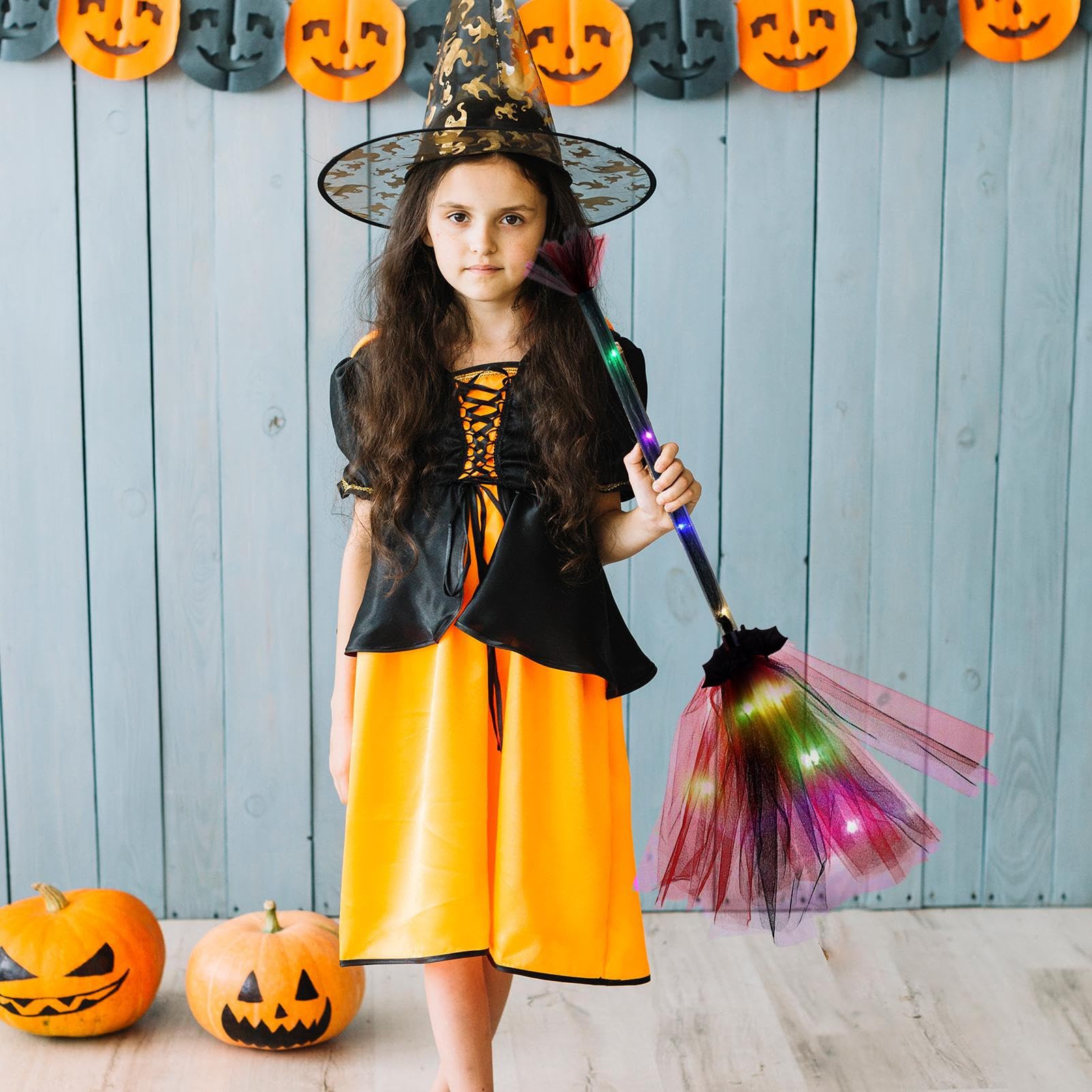 Escoba De Bruja Con Luz LED Para Decoración De Halloween, Accesorio De Cosplay Con Luces Multicolor, Ideal Para Fiestas, Interior Y Exterior, Regalo Para Niños