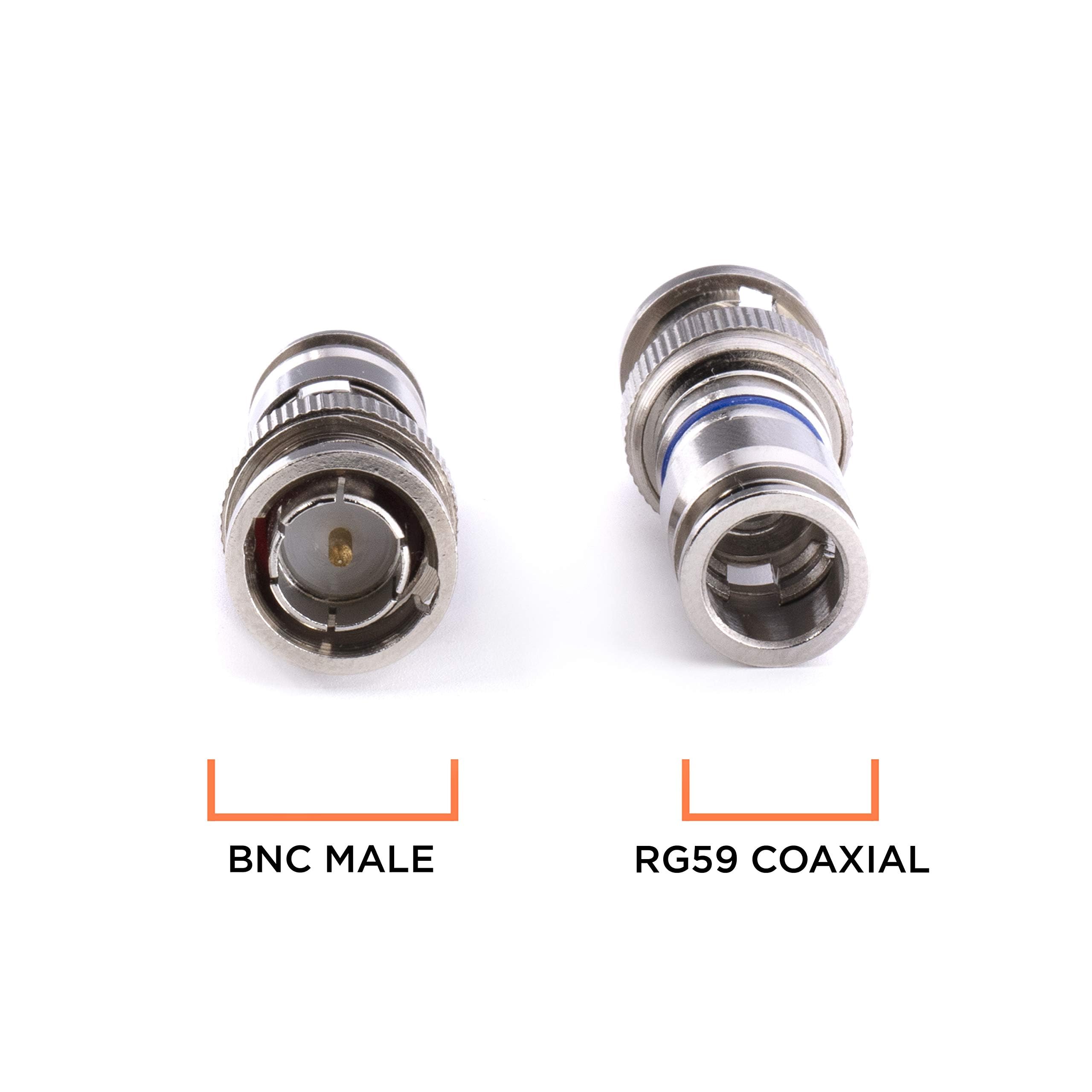 THE CIMPLE CO Lot de 50 connecteurs BNC mâles à compression pour câble coaxial RG59 - Construction solide avec des métaux de haute qualité - Pour vidéosurveillance, SDI, HD-SDI, siamois, caméra de