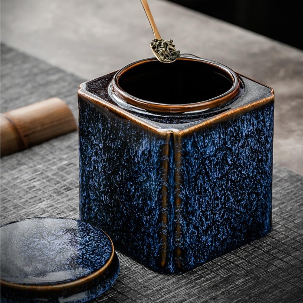 Boîte de rangement pour thé en céramique, forme carrée, taille moyenne, fermeture hermétique, idéale pour ranger thé, café et sucre dans la cuisine. Pot individuel pour une organisation optimale de