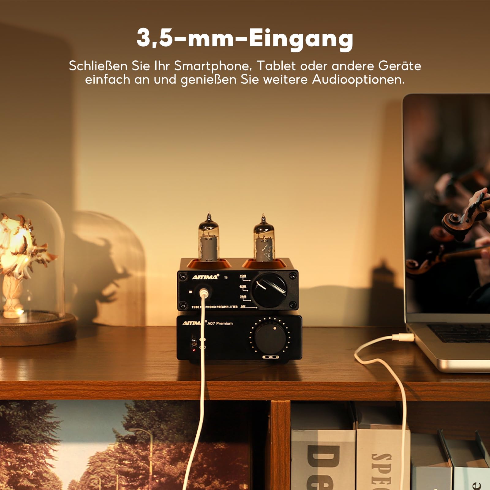 AIYIMA T3 Röhren HiFi MM Phono Vorverstärker für Plattenspieler-Vorverstärker mit Gain-Stereo-Audio für Phono-Audiophile