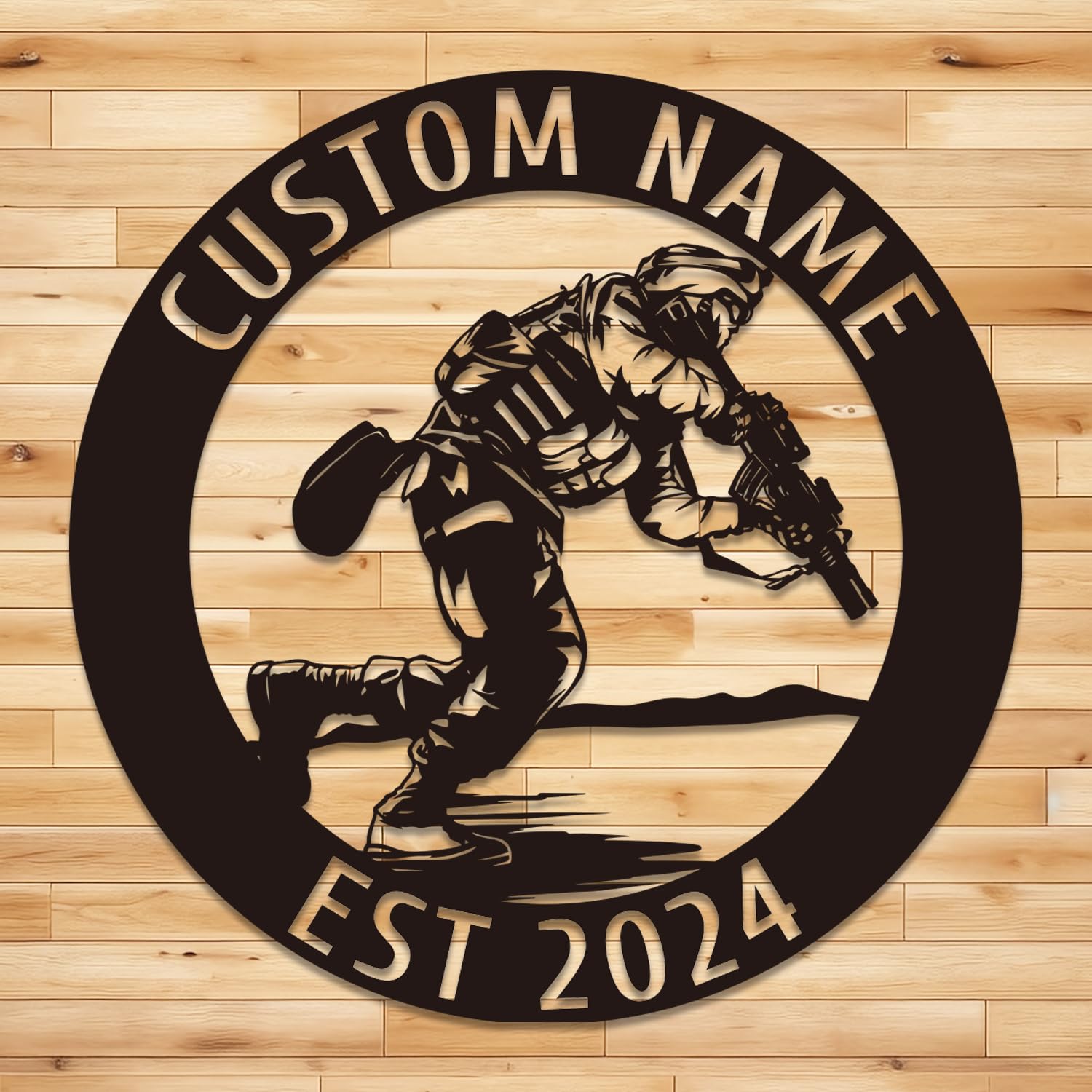 Personalized Army Soldiers Silhouette Name Metal Sign, Custom US Policeman Metal Wall Art,US Army Gift, Military Metal Wall Decor, Army Metal Wall Art Gift,Police Sign Dad Gift (Soldiers C)