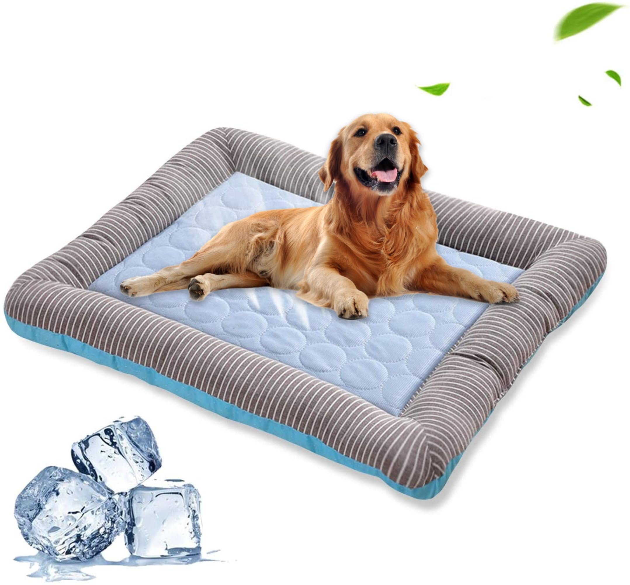 Self-Cooling Pet Bed with High-Tech Cooling Cloth – Portable Cooling Mat for Dogs and Cats, Non-Slip Oxford Bottom, Washable Summer Pad for Deep Sleep – Soft Cotton Filling, Striped Design, Multi-Size