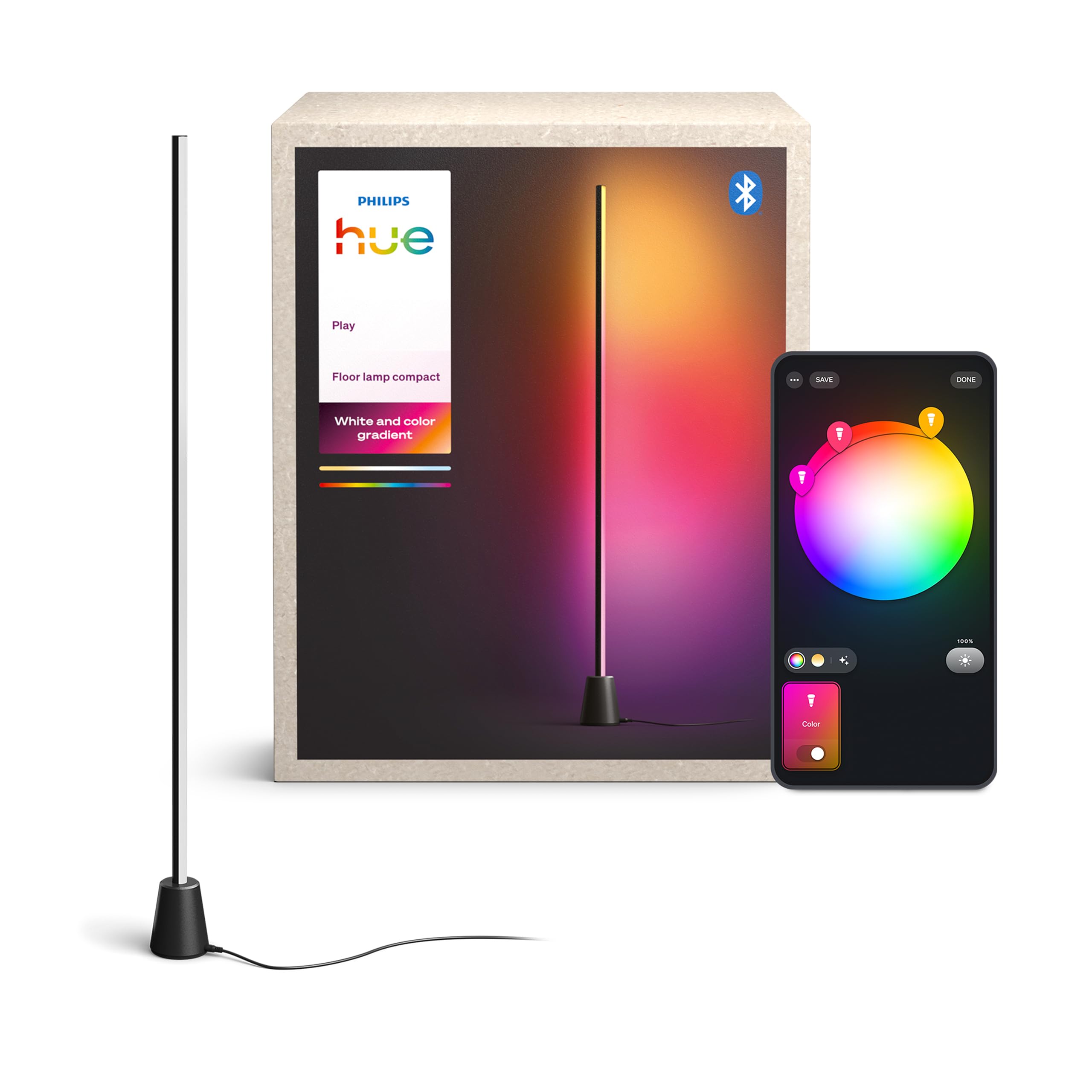 Philips Hue Play Lámpara de Pie, LED RGBWWIC, 122 cm, Tecnología Gradient, Luz Inteligente Regulable, Alexa, Google Home, Apple Home, TV Sync Requiere Hue Bridge y Sync Box (Se Venden Aparte)