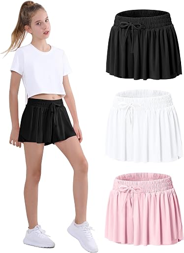 EXARUS Girls Butterfly Shorts Athletic Flowy Summer Skort Teen Cheer Dance | Tennis Running Tween Skirts Flutter Sports Gymnastics Workout Youth 2 in 1 Gym Preppy Clothes Tumbling Outfis Kids 6-14Y