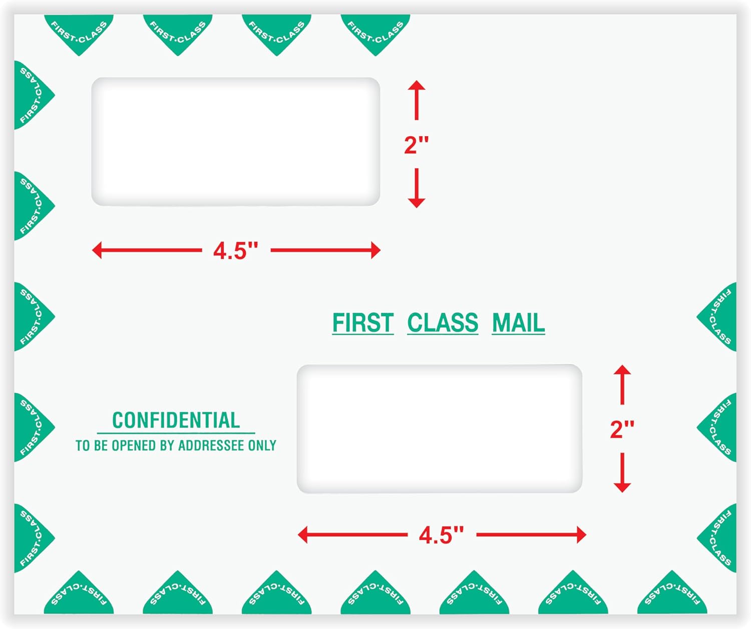 ComplyRight First Class Double Window Envelope, Tax Mailer, Offset Windows, Confidential, White/Green, Self-Seal, 9-1/2" x 11-1/2", Pack of 50 Tax Document Envelopes
