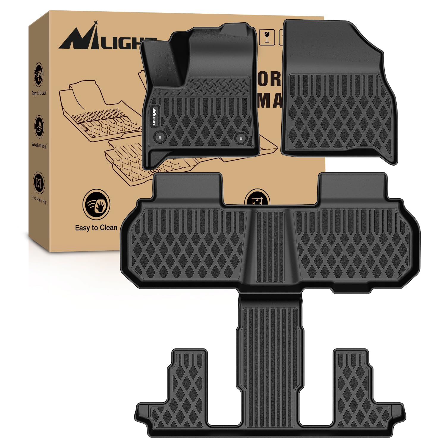 Nilight TPE Floor Mats for Chevy Traverse GMC Acadia 7 Seats 2024-2026 Buick Enclave 7 Seats 2025 2026