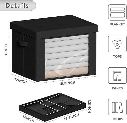 Miniatura 4 de Contenedores de almacenamiento de ropa con marco de metal plegable, juego organizador de tela de lino apilable de gran capacidad, asas de