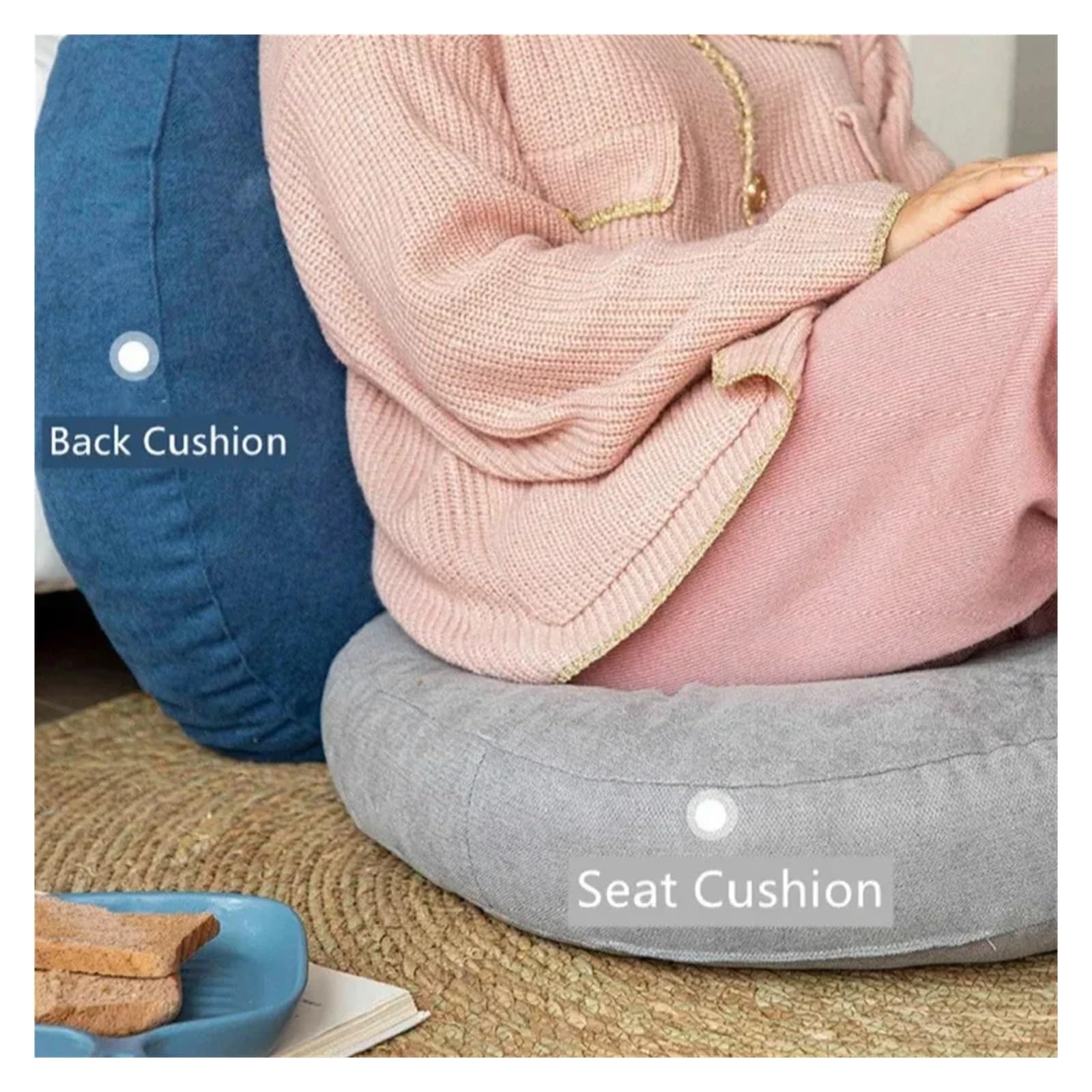 Großes rundes Yoga-Kissen für Kinder, weiches Pouf-Kissen für Sofa, Stuhl und Auto, Rückenstützkissen, 47 x 47 cm, Grau, vielseitige Matte für Komfort und Entspannung