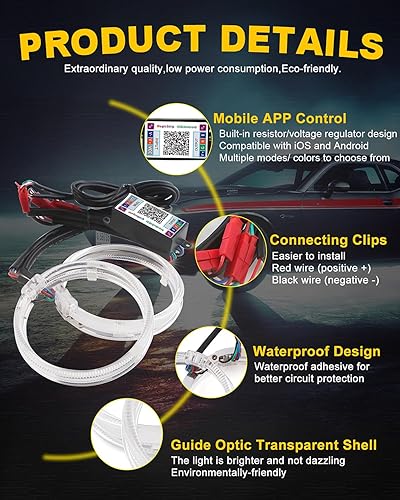 Miniatura 4 de Qasim Guide Optic Angel Eyes RGB APP iOS Control Bluetooth para proyector bi xenón lentes de panal HID coche motocicleta diurna señal faro