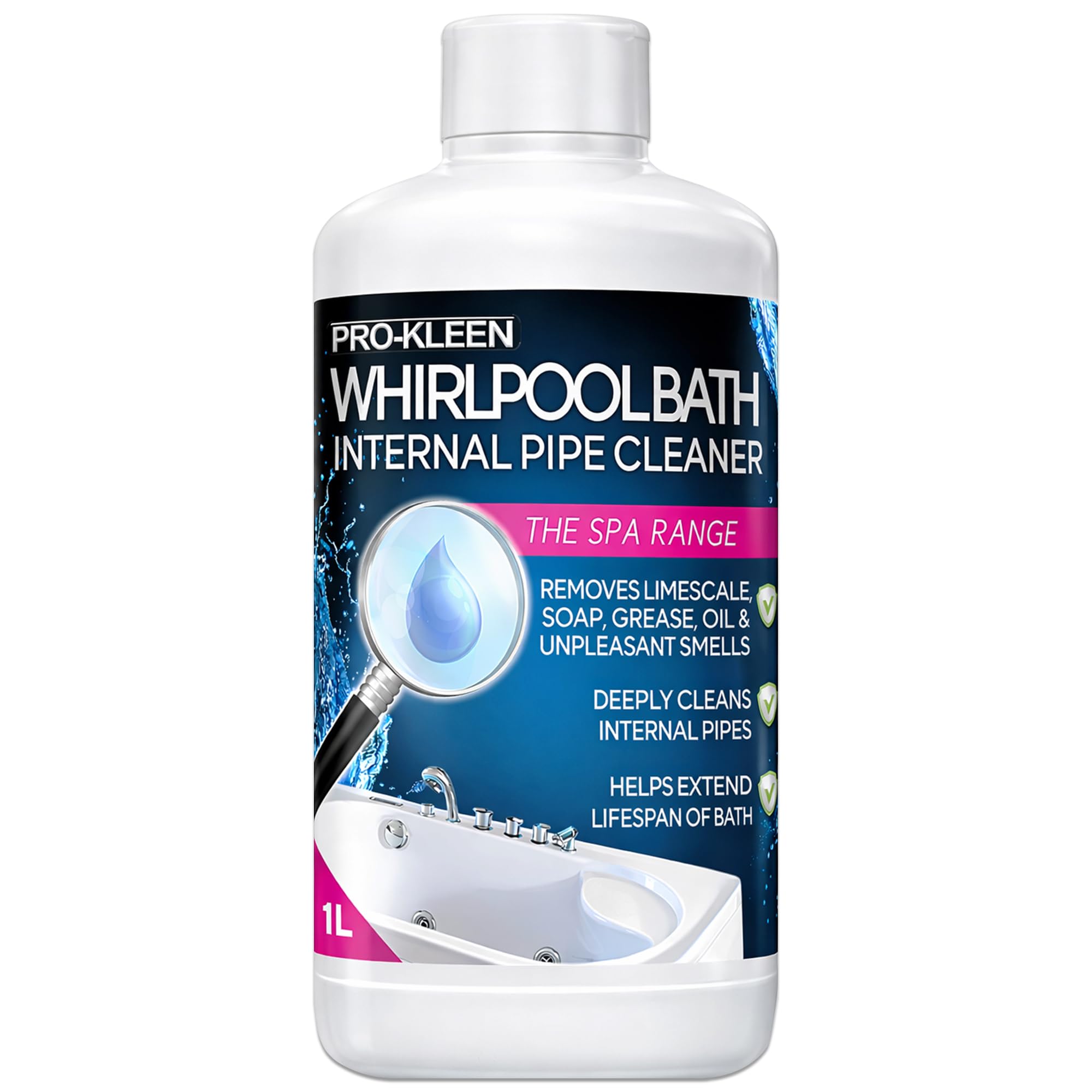 Whirlpool Bath Internal Pipe Cleaner (1L) - Provides a Deep, Hygienic Clean to Remove Limescale, Soap, Oil, Grease & Unpleasant Smells from Internal Pipes