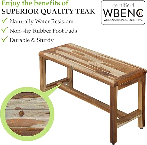 Miniatura 5 de EcoDecors Eleganto - Banco de ducha de teca con asiento de madera, banco de jardín de madera de teca natural de 47 pulgadas, banco de ducha de