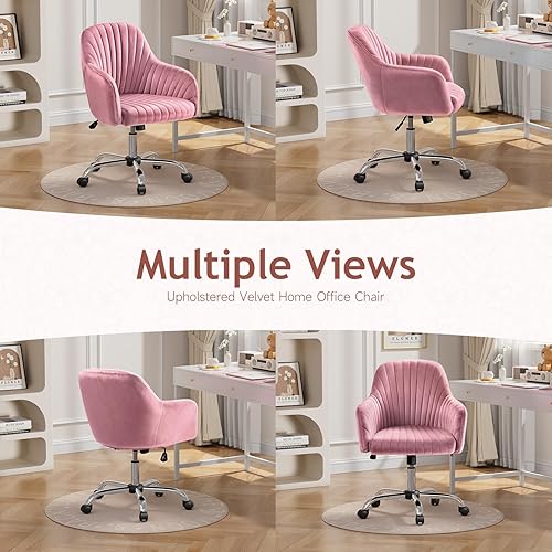 Miniatura 8 de Warmiehomy Silla de Escritorio de Terciopelo para Oficina en Casa, Silla de Trabajo Giratoria Ajustable Moderna, Sillas de Tocador para Mujeres con