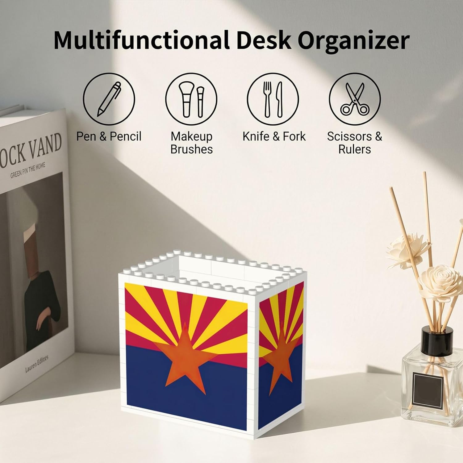 Arizona State Flag Print Uv Print Block Pencil Cup, Detachable Creative Block Desk Organizer Office Abs Pen Holder image 5