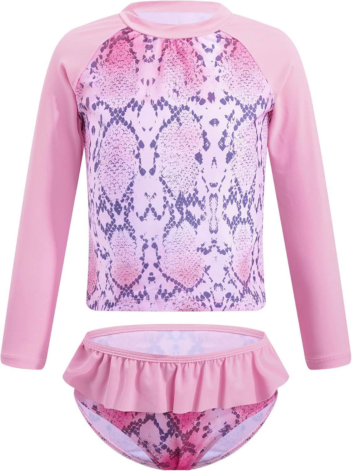 Kids Girls Rash Guard 2 Piece Swimsuit Set Long Sleeve Tankini Bathing Suit UPF 50+ UV Protection Serpentine 4 Years