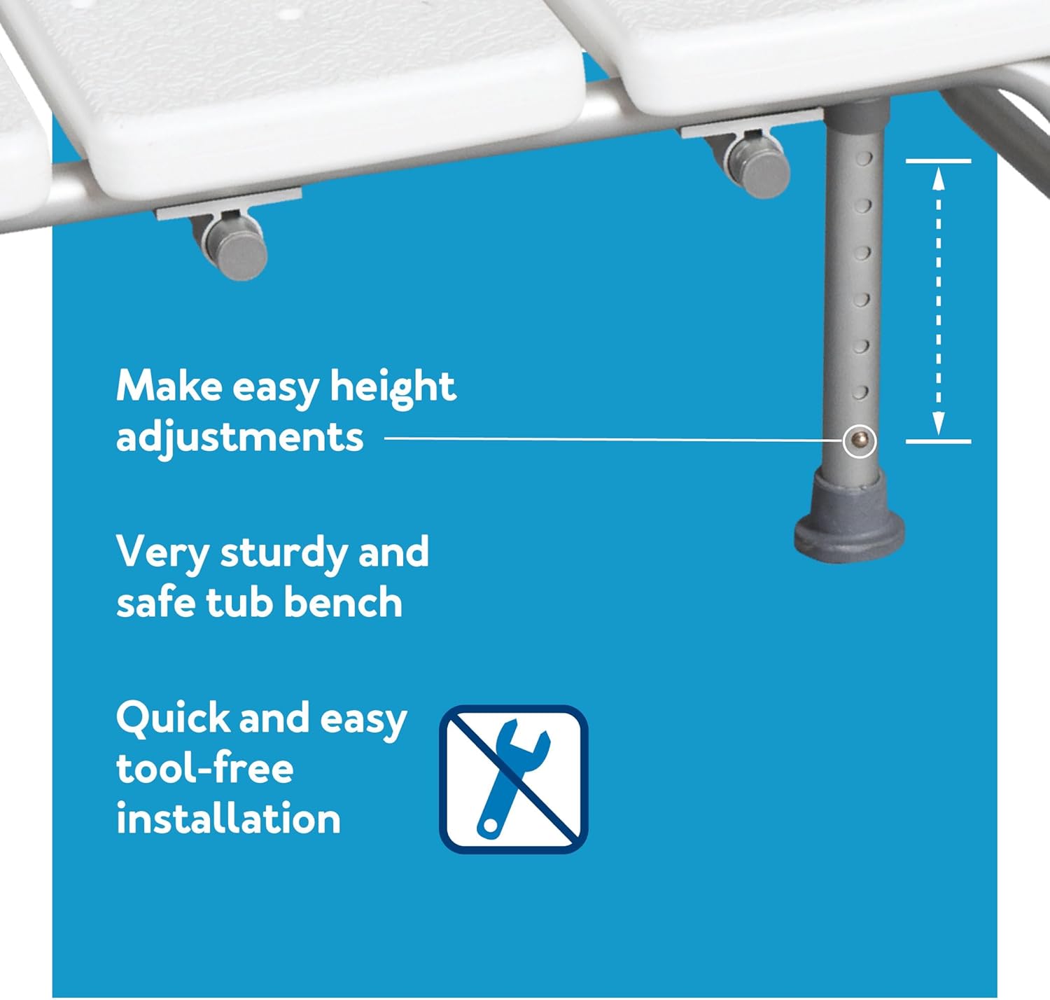 Close-up of height adjustment mechanism and tool-free installation icon