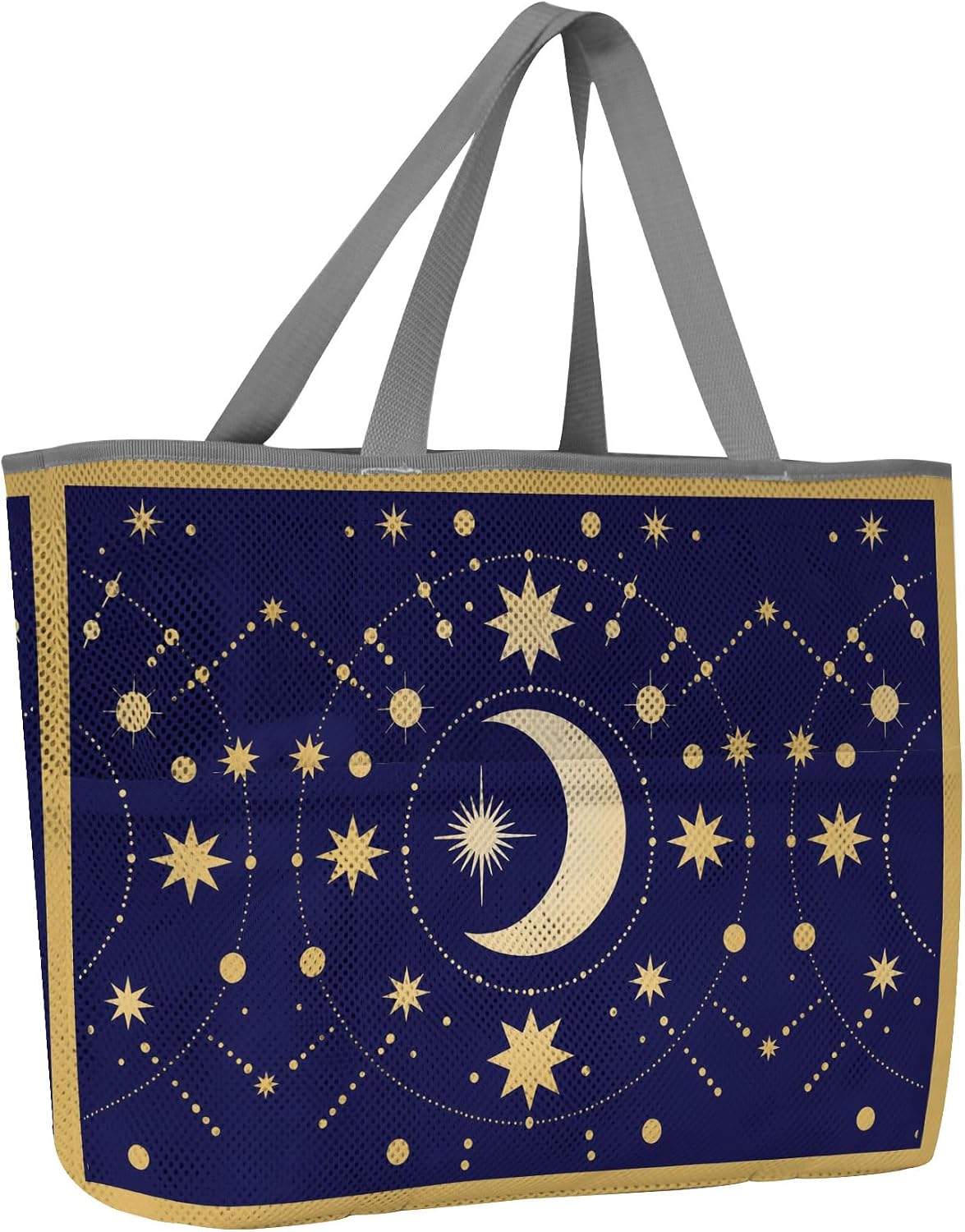 Mesh Beach Bag Toy Tote Bags for Woman Yellow Moon Star Large Travel Pool Gym Bags Lightweight Beach Tote 8 Pockets