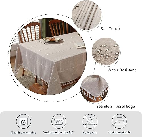Miniatura 5 de Laolitou Mantel impermeable de lino de arpillera con borla, tela resistente sin arrugas, mantel rectangular para mesas, manteles rústicos al aire