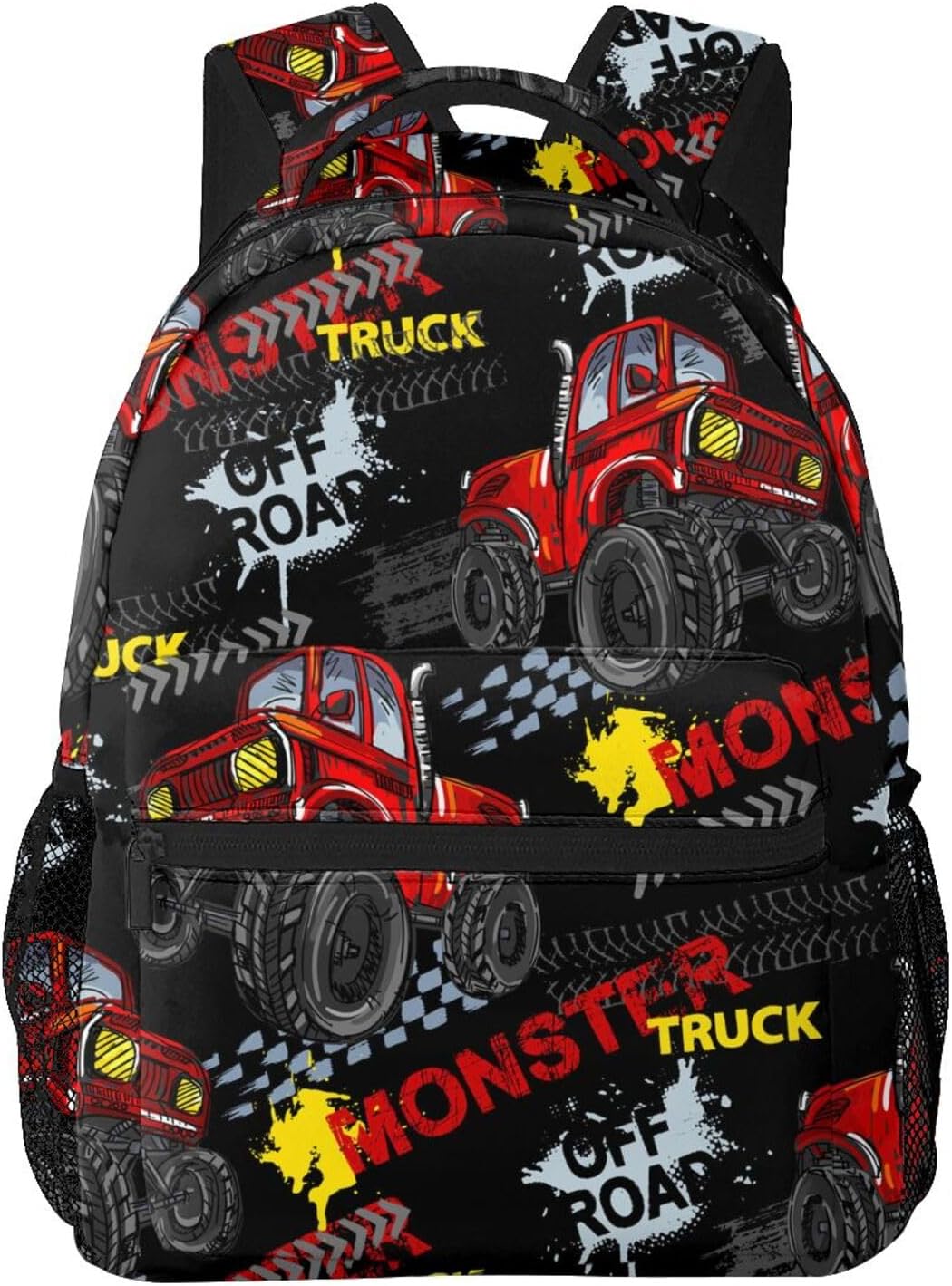 Monster Red Black Truck Pattern Backpack For School Laptop Bags Bookbag Big Casual Daypack For Student Girls Boys Kids Teens Travel Sports Work