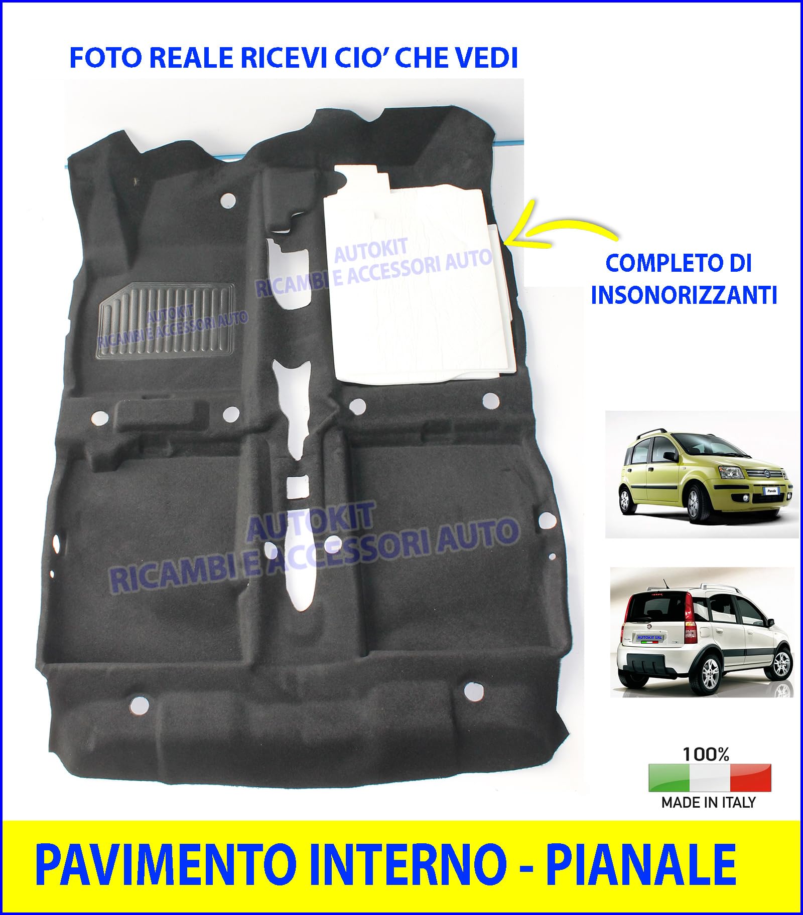 SPRINT Tappetini Auto Su Misura In Moquette Antiscivolo Per Fiat Panda II 169 (2003-2012) - Colore Nero, Salvatacco In Gomma - 5