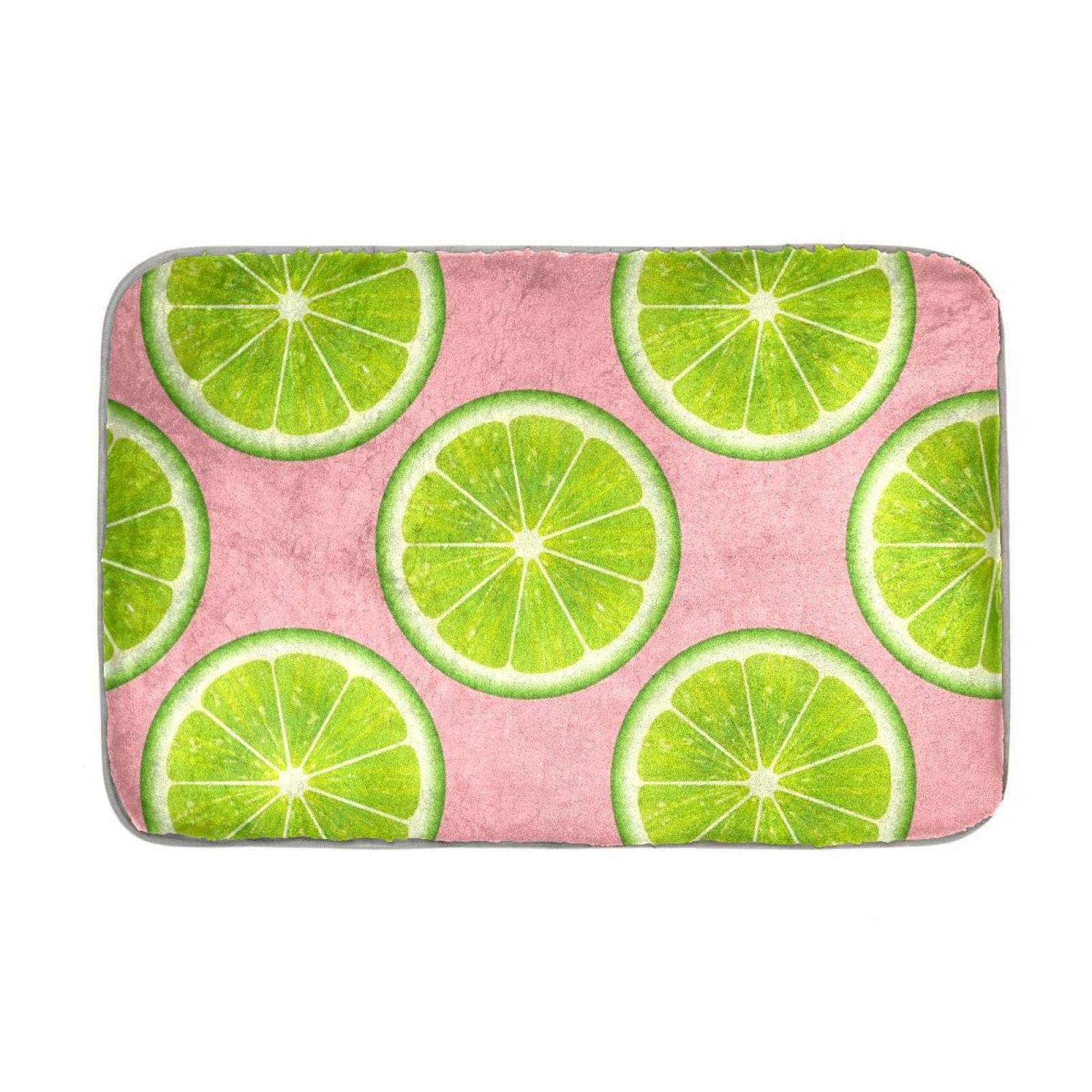 Grün Frisch Limette Muster Rosa Hintergrund Kunstfell Teppich für Wohnzimmer, Flauschiger Waschbarer Teppich für Schlafzimmer, Rechteck