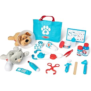 Melissa & Doug Examine and Treat Pet Vet Play Set, 24-Piece Animal Doctor Playset with Dog & Cat Plushies, Pet Doctor Kit & Accessories, Preschool Toys for Girls & Boys Ages 3+