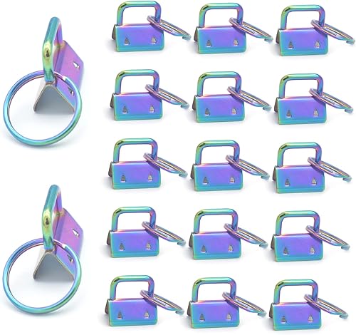 Juego de accesorios de llavero arcoíris con llavero, llavero de 1 pulgada, suministros de hardware para llavero de pulsera