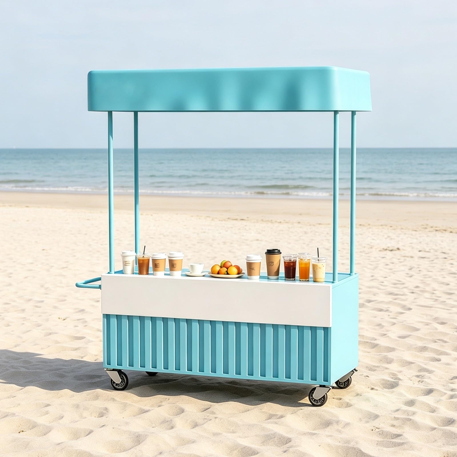 Street Vendor Food Cart, Canopy-Equipped Mobile Food Carts with Wheels