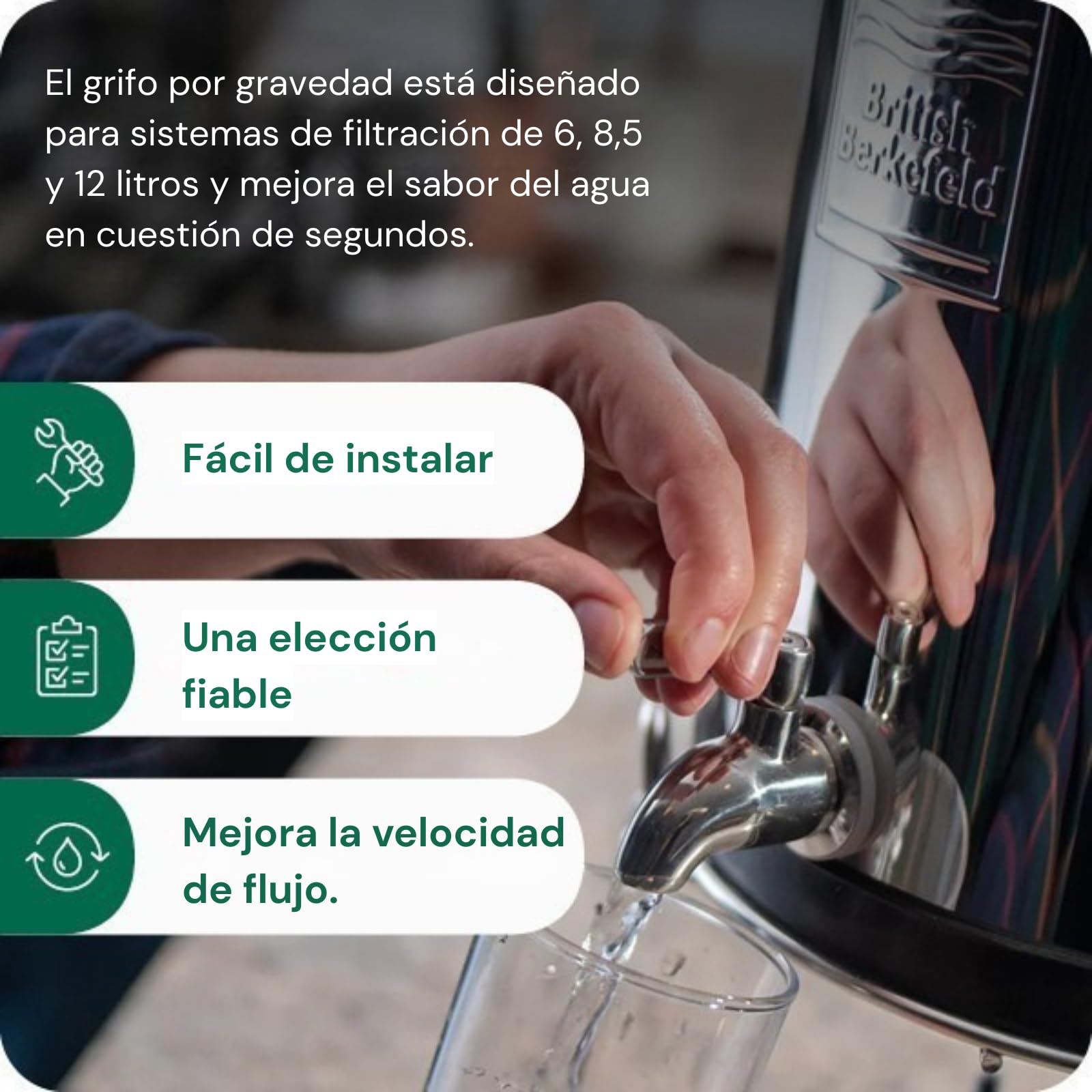 Pack British Berkefeld de 12 litros | Incluye: sistema por gravedad de 12 L, 2 cartuchos Ultra Sterasyl y grifo de acero inoxidable | Agua de excelente sabor | Mejora el caudal y el control