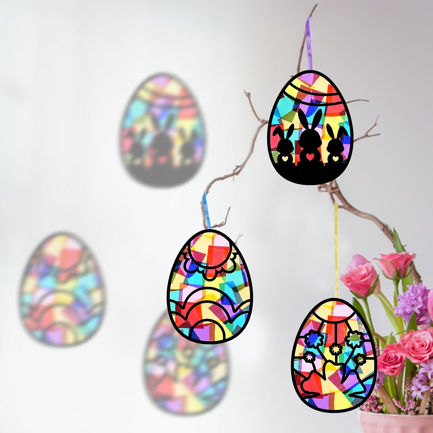 EggSun 36 Sets Easter Egg Suncatchers Craft Kit for Kids Ornaments Stained Glass Window Arts and Crafts Kit for Classroom Holiday Projects Home Party Favors Decorations Ages 4 8 12