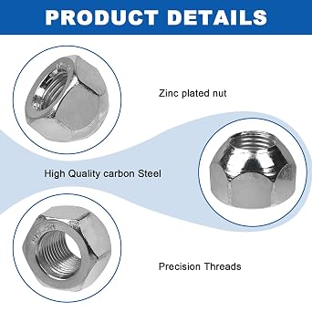 1/2''-20 Trailer Lug Nuts(10pcs) 50-53911 Open End Round Head Nuts 509 Tire Nuts for 1/2 Inch Wheel Bolts Rv Camper Truck Tire Bolts, Zinc Plated for Corrosion Resistance