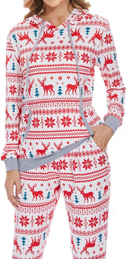 VNVNE Christmas Pajamas for Womens, Casual 2 Piece Pajama Set Print Long Sleeve Top & Pants Sleepwear Pjs Sets (Red Snow, S) - Image 3